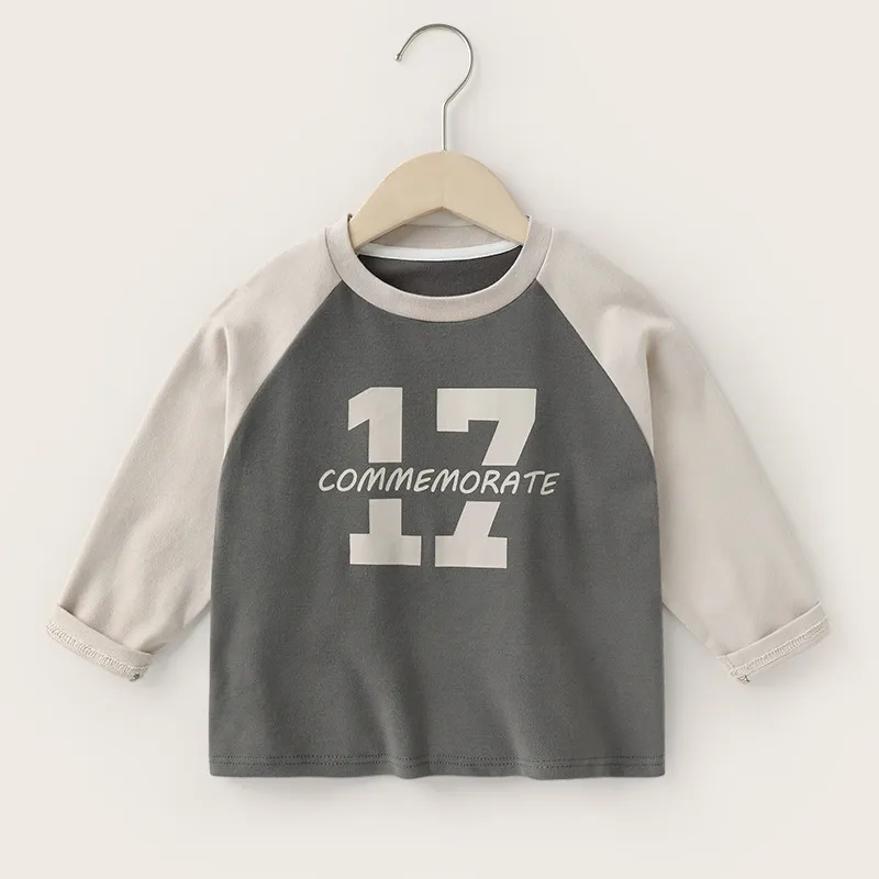 【90-140cm】高品質!着心地良い!アルファベット ラウンドネック 長袖 Tシャツ