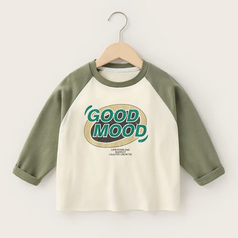 【90-140cm】高品質!着心地良い!アルファベット ラウンドネック 長袖 Tシャツ