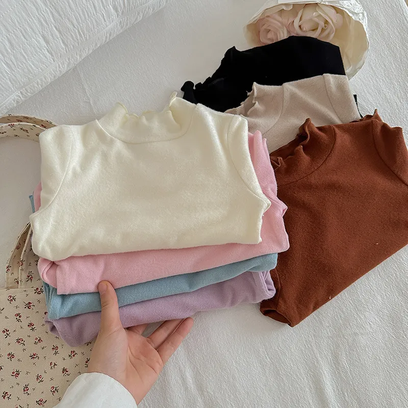 【90-150cm】超可愛い！シンプル 着心地良い フリル衿 無地 女の子 長袖 Ｔシャツ