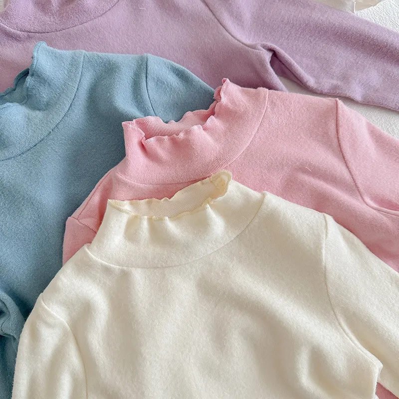 【90-150cm】超可愛い！シンプル 着心地良い フリル衿 無地 女の子 長袖 Ｔシャツ
