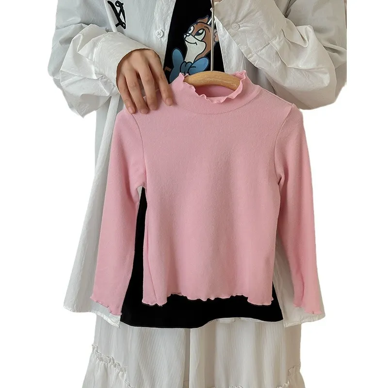 【90-150cm】超可愛い！シンプル 着心地良い フリル衿 無地 女の子 長袖 Ｔシャツ
