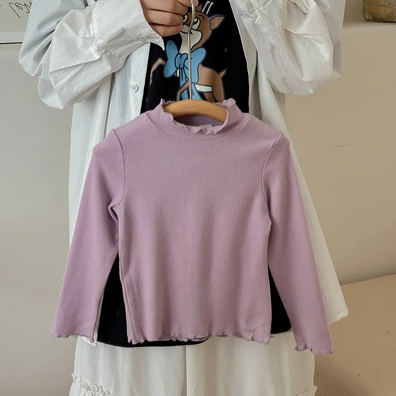 【90-150cm】超可愛い！シンプル 着心地良い フリル衿 無地 女の子 長袖 Ｔシャツ