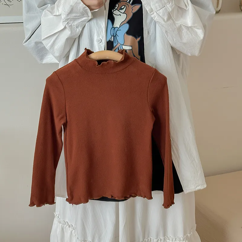 【90-150cm】超可愛い！シンプル 着心地良い フリル衿 無地 女の子 長袖 Ｔシャツ