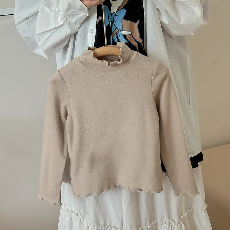 【90-150cm】超可愛い!シンプル 着心地良い フリル衿 無地 女の子 長袖 Tシャツ