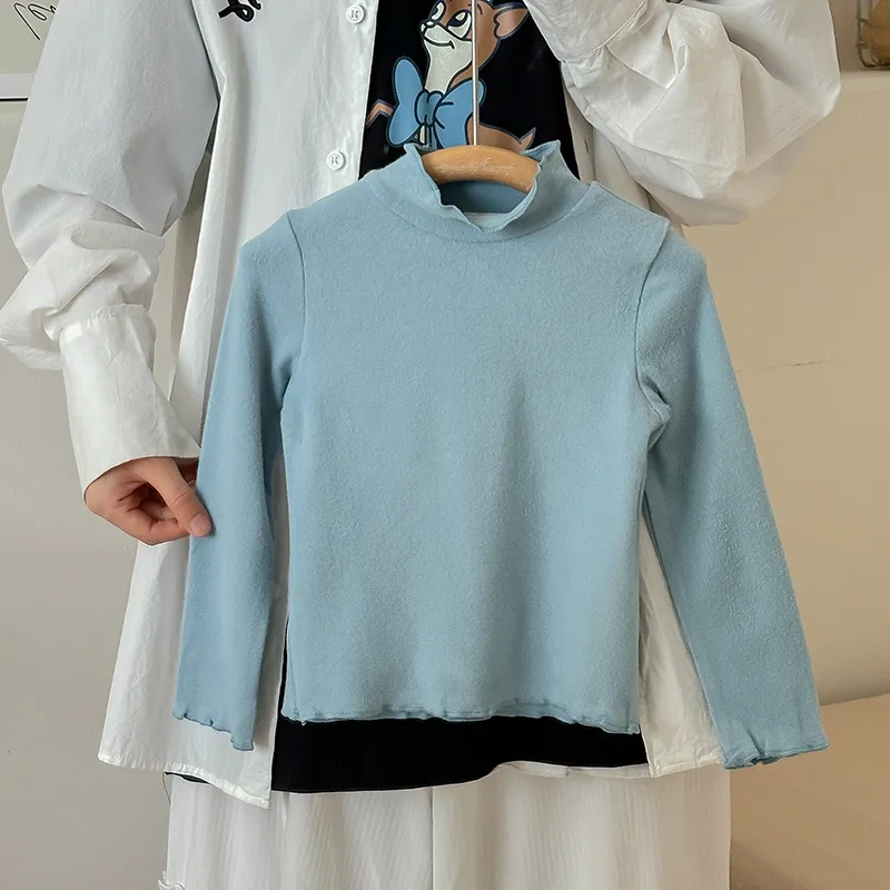【90-150cm】超可愛い！シンプル 着心地良い フリル衿 無地 女の子 長袖 Ｔシャツ