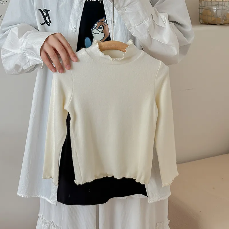 【90-150cm】超可愛い！シンプル 着心地良い フリル衿 無地 女の子 長袖 Ｔシャツ