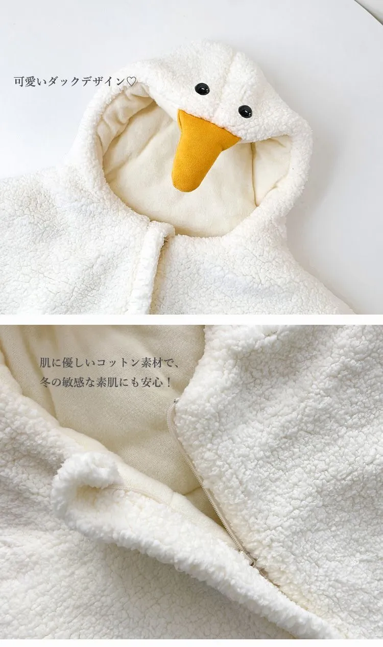 【S-L】ふわふわもこもこ ベビーロンパース 着ぐるみ 冬用 赤ちゃん カバーオール ダック ベビーウエア