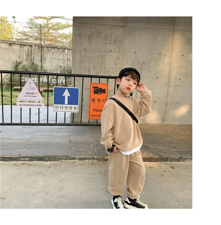 【90-150cm】4カラー 着回しコーデ 秋服トレーナー 運動着 通学 男の子セットアップ