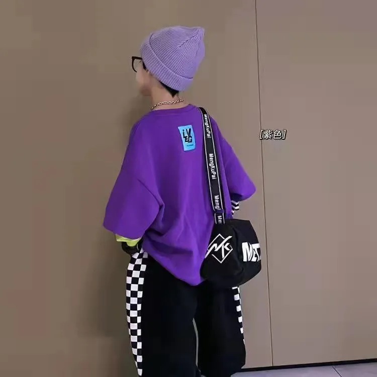 【110-170cm】超人気商品!カジュアル おしゃれ アルファベット ボーダー柄 切り替え 男の子 長袖 Tシャツ