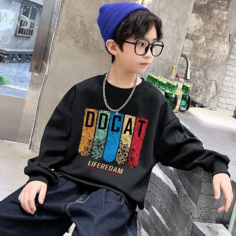 【110-170cm】特別なデザイン!モード カジュアル 配色 プリント 男の子 長袖 トレーナー