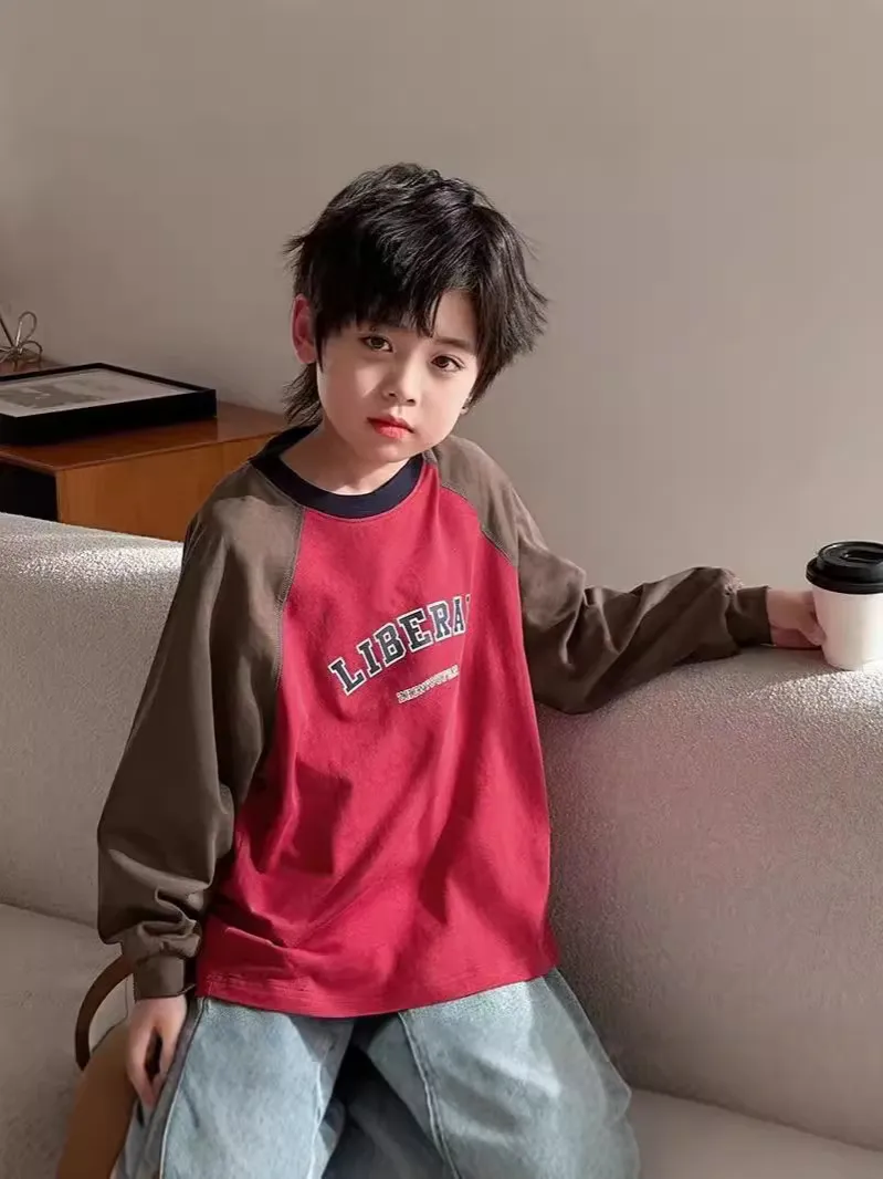 【110-160cm】毎日着たくなる 合わせやすい トレンド カジュアル ラウンドネック 長袖 Tシャツ