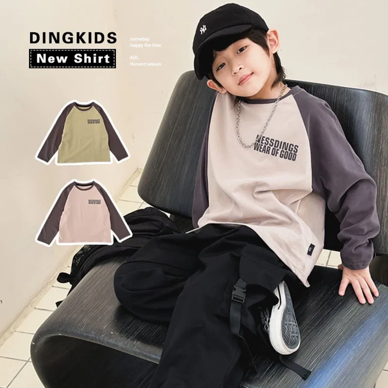 【100-160cm】合わせやすい！ カジュアル キャンパス 日常 切り替え 男の子 長袖 Ｔシャツ