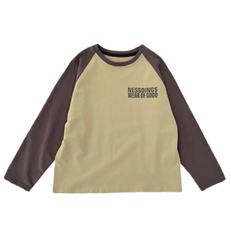 【100-160cm】合わせやすい！ カジュアル キャンパス 日常 切り替え 男の子 長袖 Ｔシャツ