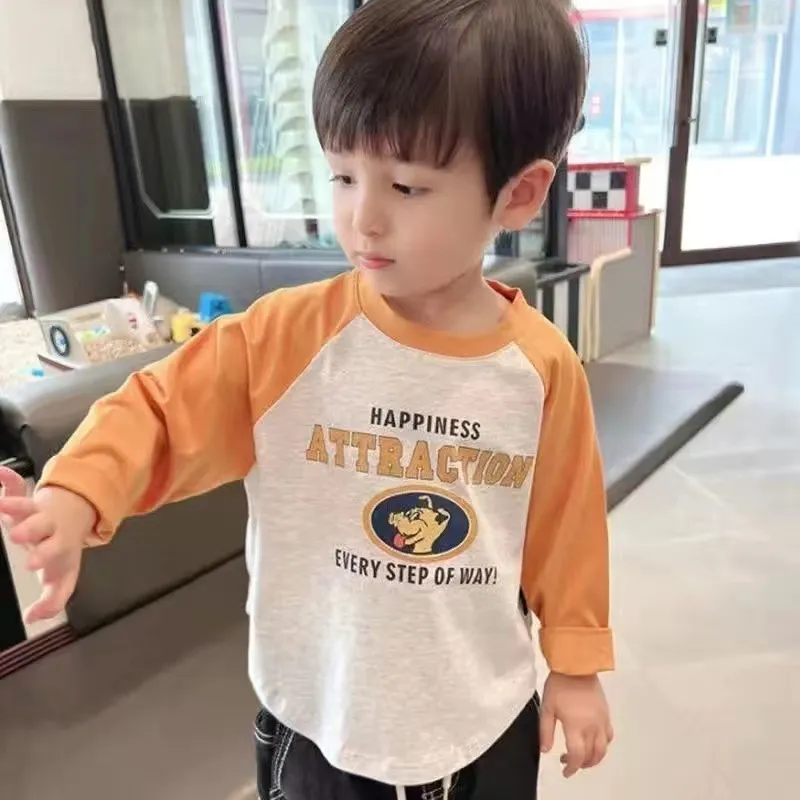 【80-130cm】日常 合わせやすい 定番 カジュアル アルファベット 配色 男の子 長袖 Ｔシャツ