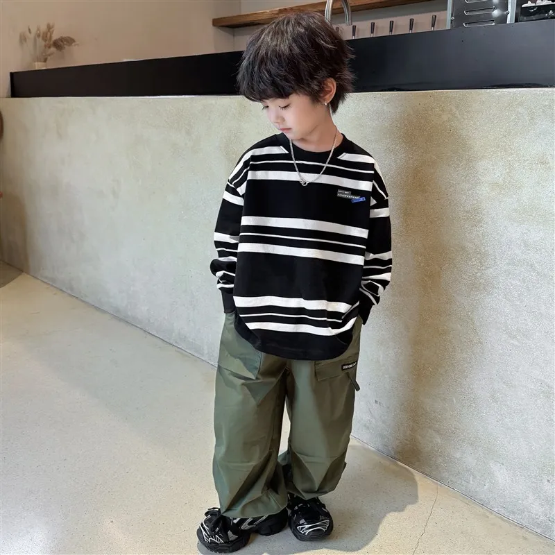 【110-170cm】秋新作！カジュアル ファッション 配色 ボーダー柄 男の子 長袖 Ｔシャツ