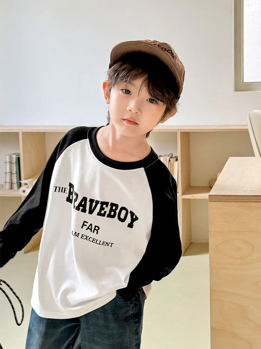 【110-160cm】毎日着たい！カジュアル 合わせやすい 切り替え アルファベット 男の子 長袖 Ｔシャツアルファベット