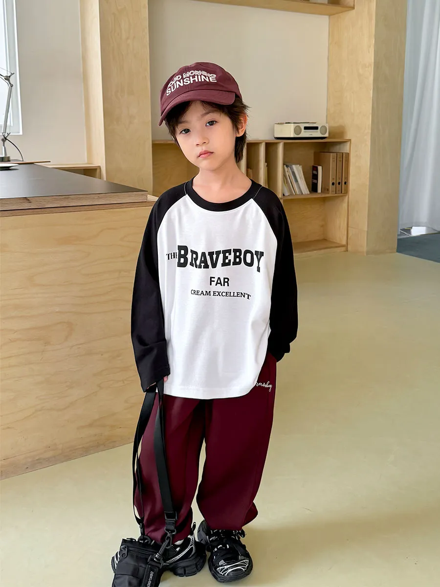 【110-160cm】毎日着たい！カジュアル 合わせやすい 切り替え アルファベット 男の子 長袖 Ｔシャツアルファベット