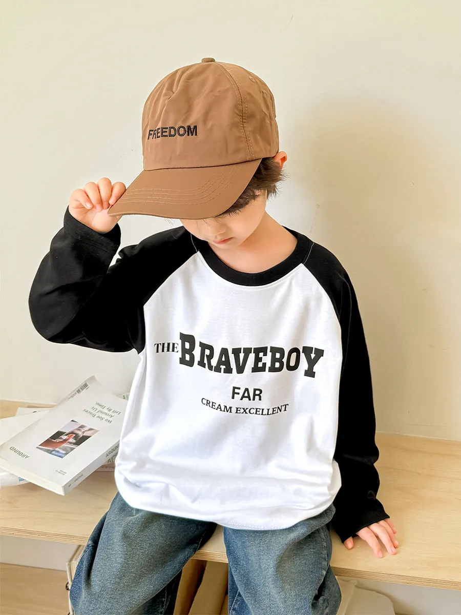 【110-160cm】毎日着たい！カジュアル 合わせやすい 切り替え アルファベット 男の子 長袖 Ｔシャツアルファベット