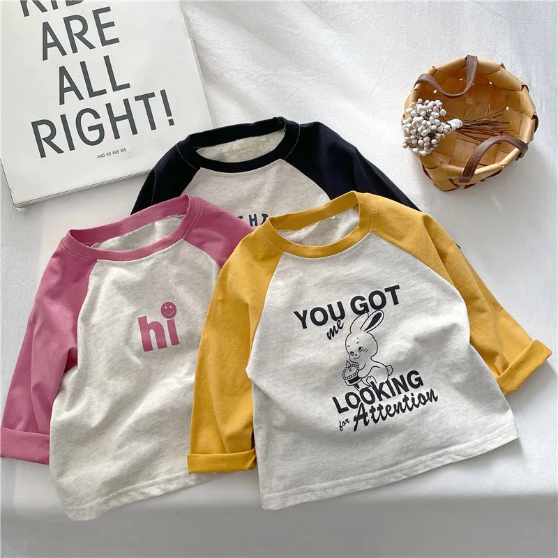【80-150cm】人気新作!シンプル 清新 着やすい アルファベット カートゥーン 女の子 長袖 Tシャツ