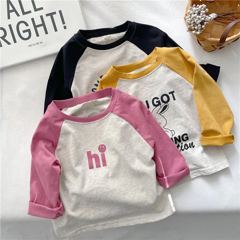 【80-150cm】人気新作！シンプル 清新 着やすい  アルファベット カートゥーン 女の子 長袖 Ｔシャツ