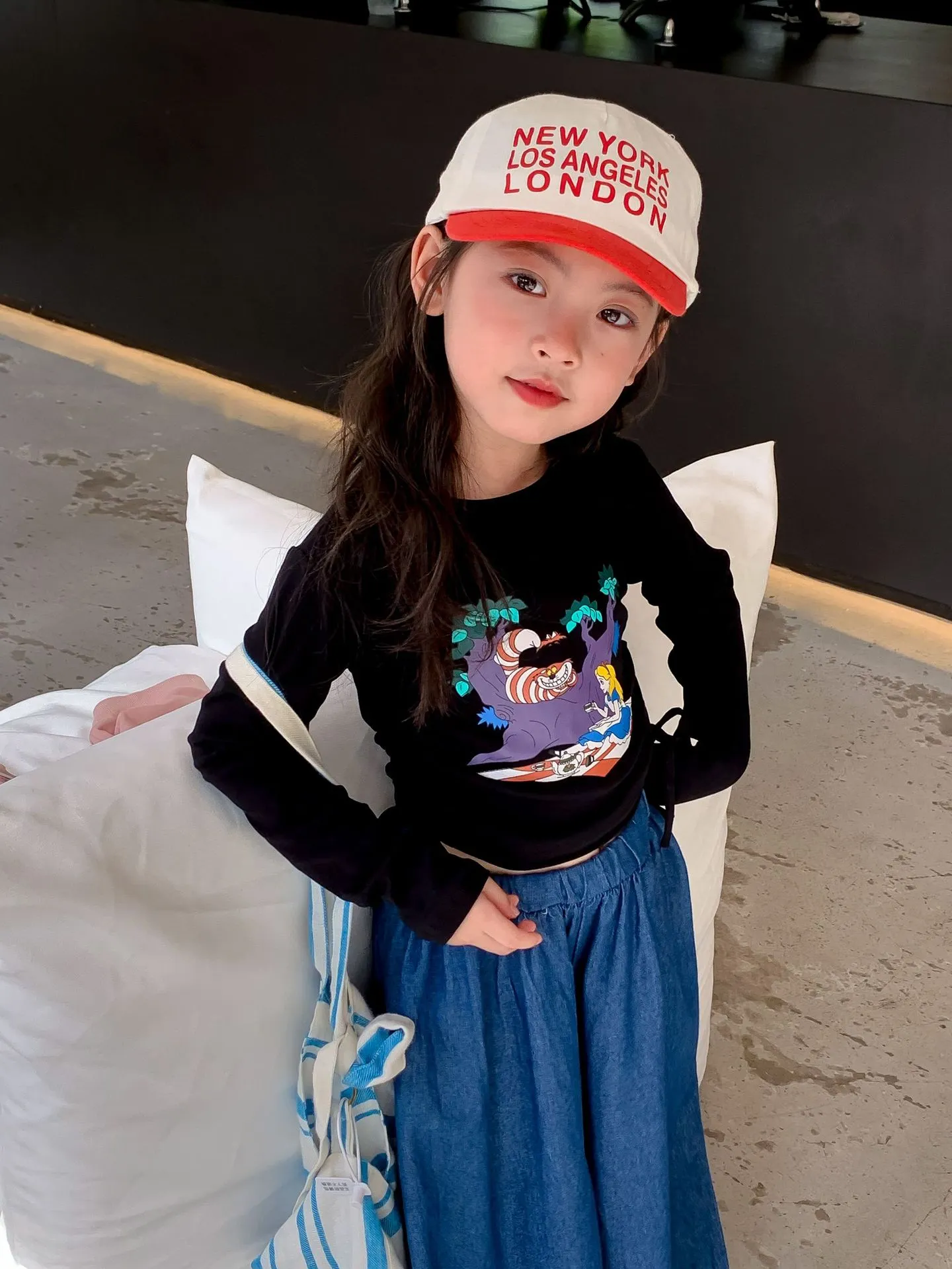 【90-140cm】お出かけ この一枚着るだけオシャレ 長袖Tシャツ キッズ 女の子 トップス