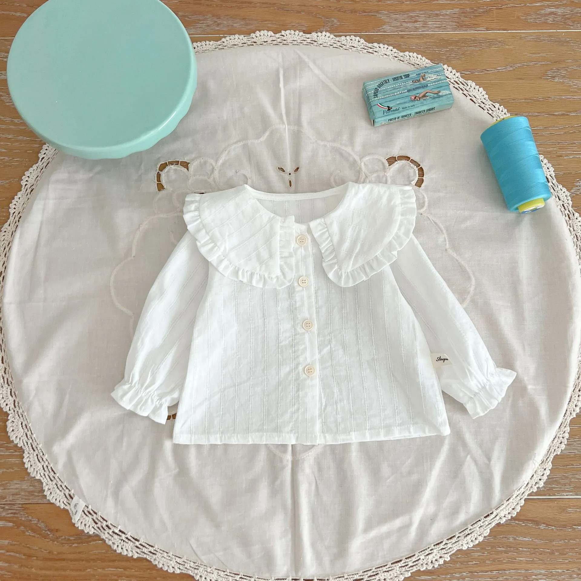 【66-100cm】可愛らしさ満載 単品注文 折り襟 スウィート Tシャツ デニム ロンパース/ワンピース/ベスト