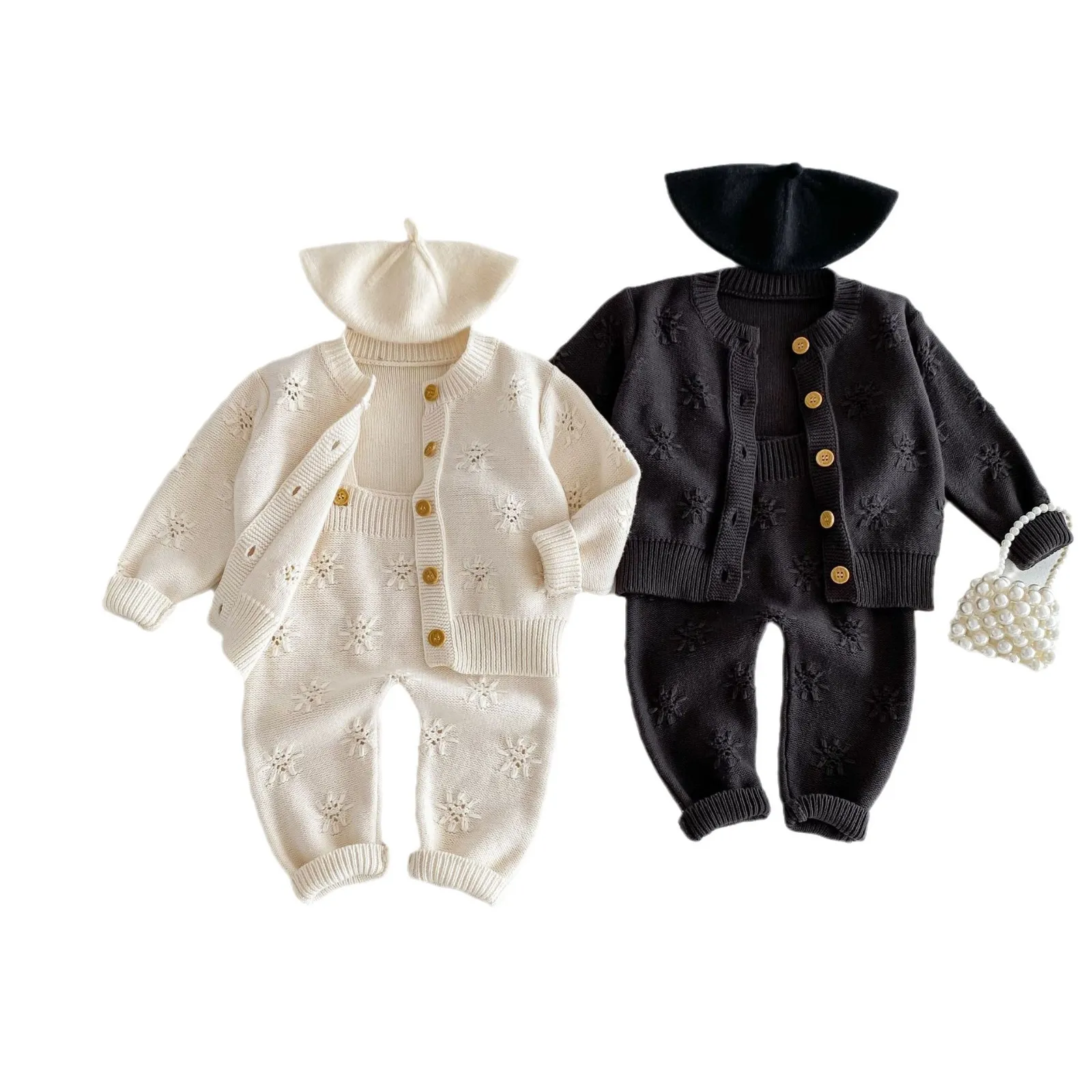【66-100cm】絶対欲しい！シンプル 可愛い 人気 ベビー服 ニット カーディガン/サロペット