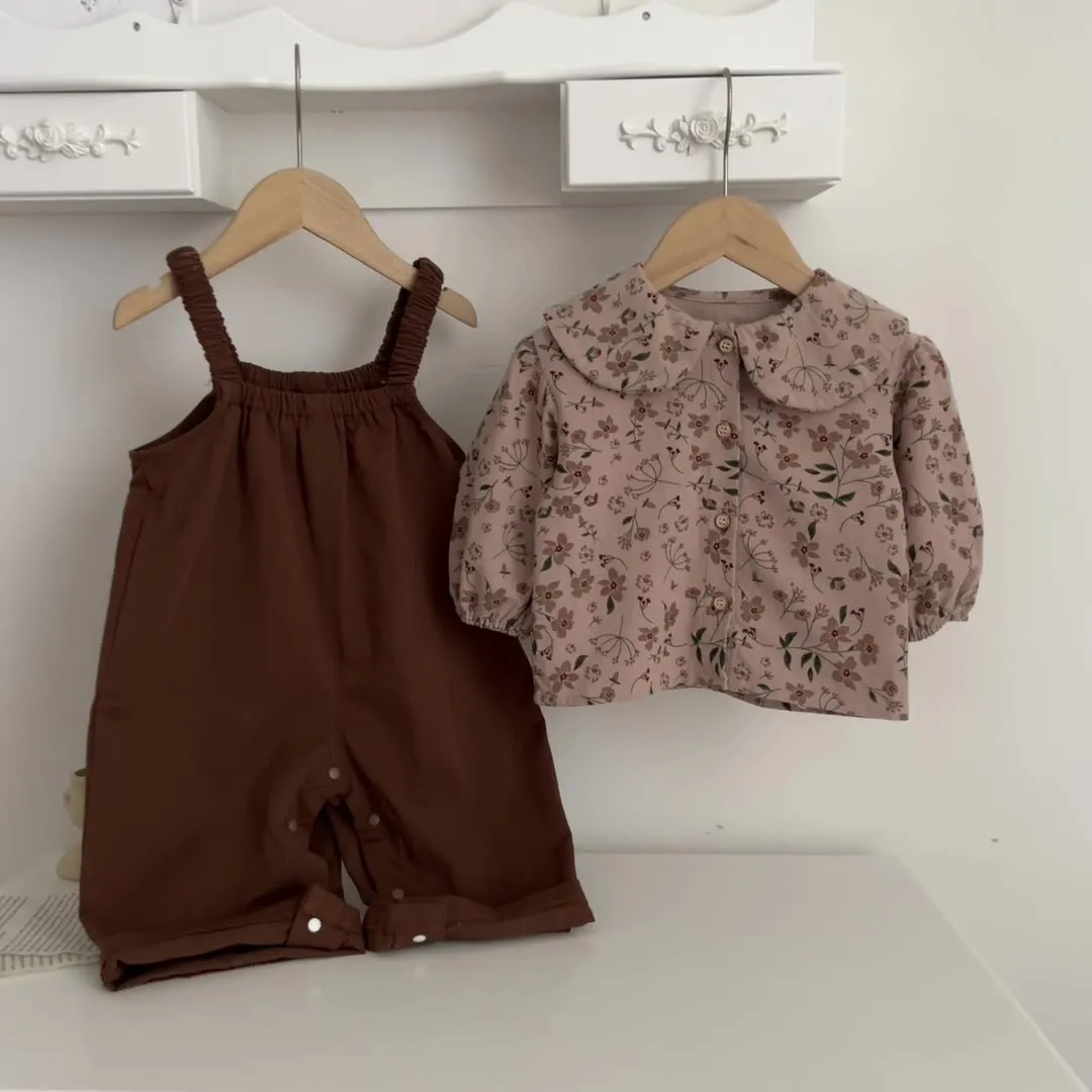 【66-100cm】よく売れる 可愛い 定番 肌に優しい 花柄 シャツ/サロペット