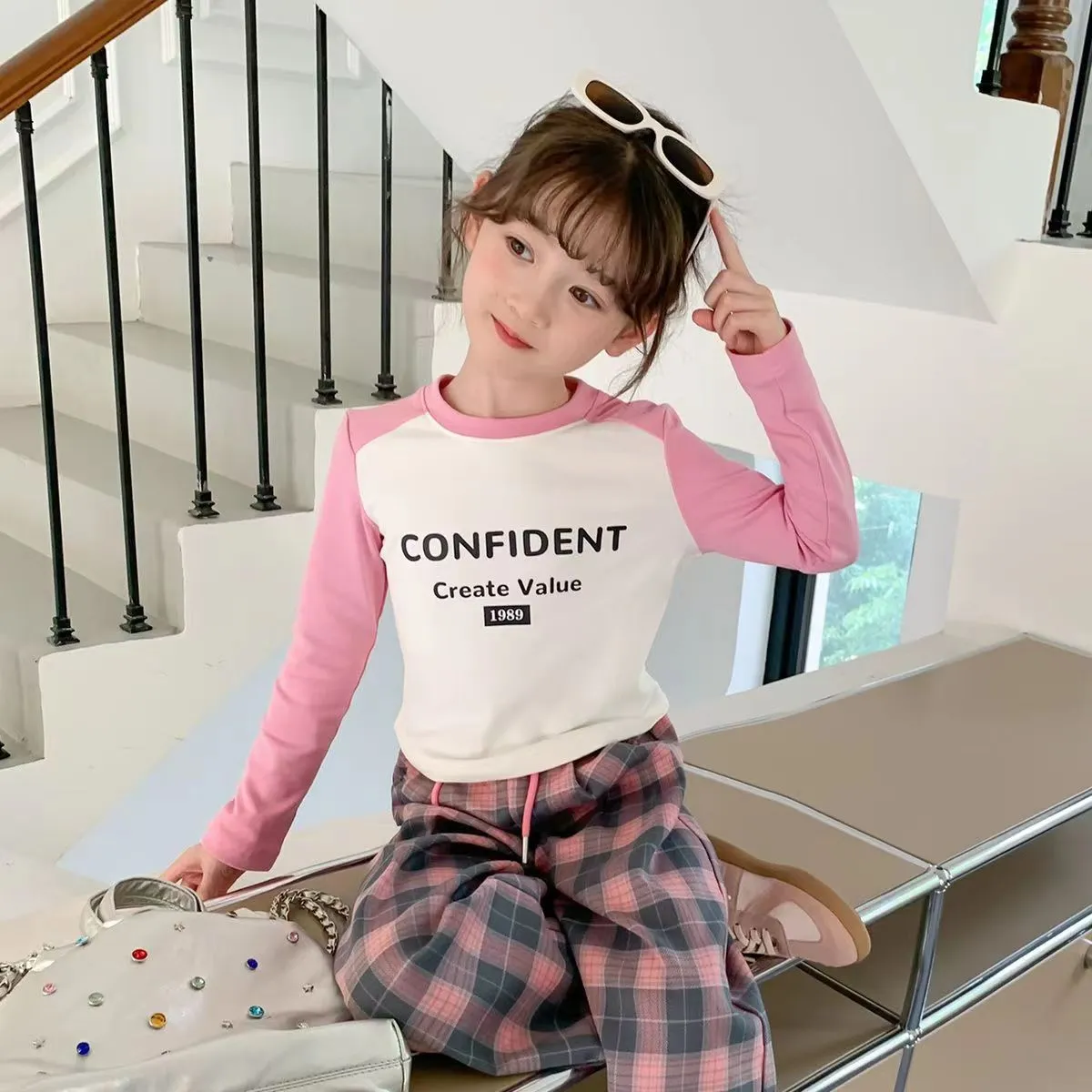 【80-160cm】可愛さがアップ 個性的なオリジナルプリント柄 ロングtシャツ キッズ服 女の子