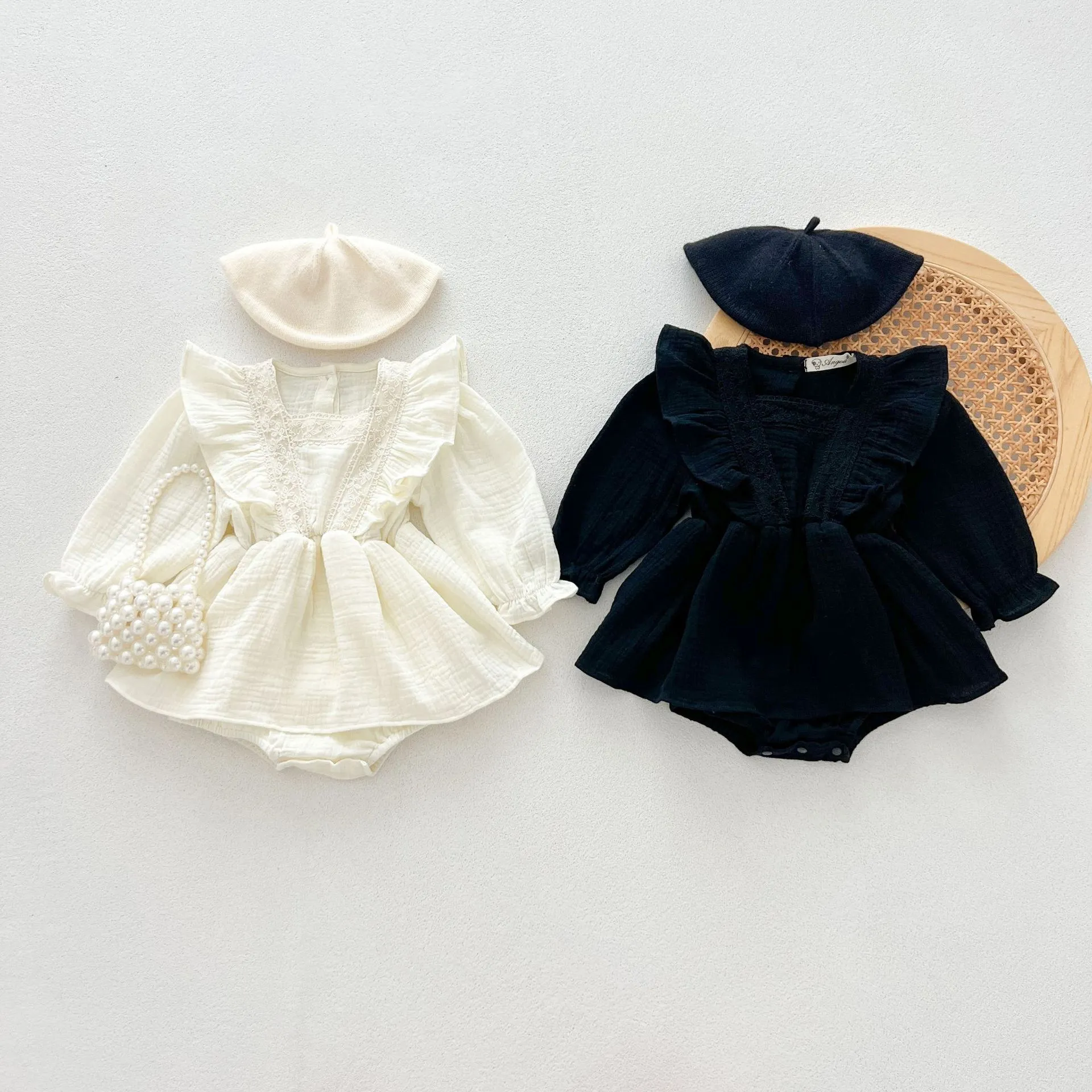 【66-100cm】可愛い シンプル コットン 新生児 赤ちゃん ベビー服 長袖ロンパース