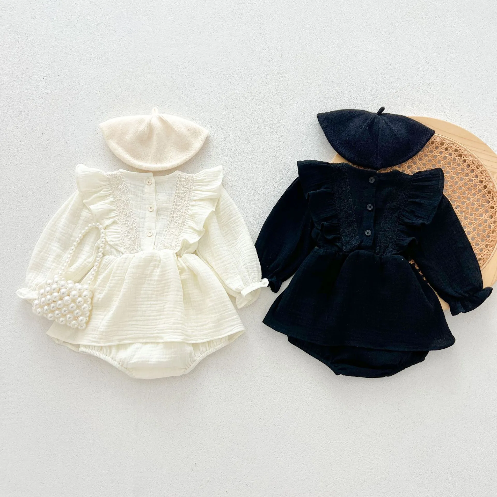 【66-100cm】可愛い シンプル コットン 新生児 赤ちゃん ベビー服 長袖ロンパース