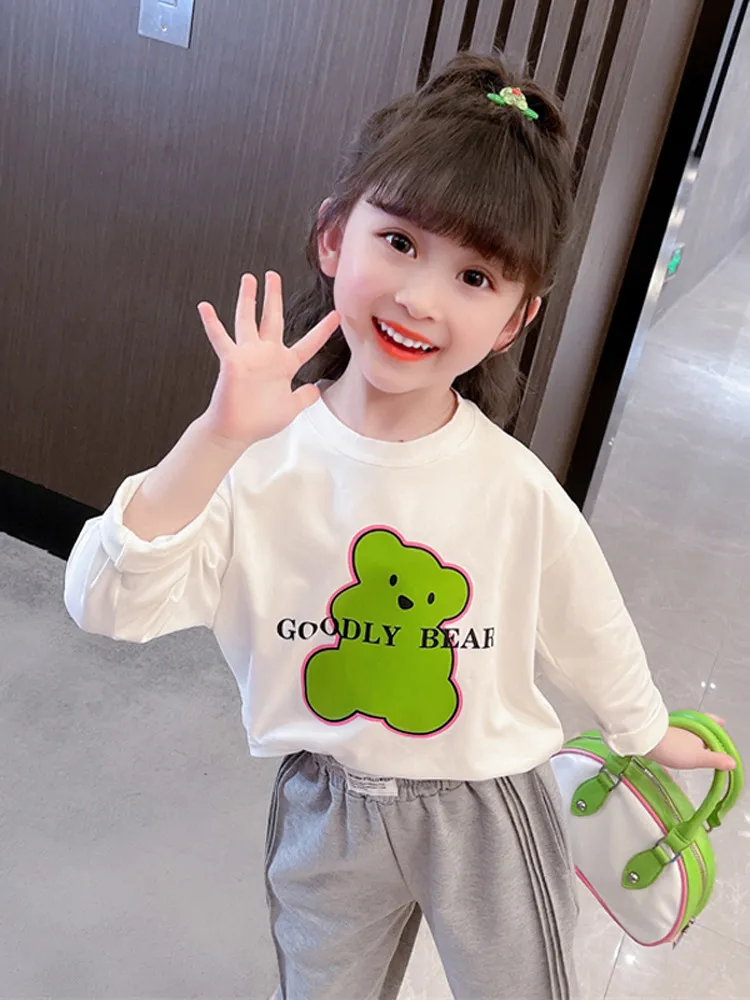 【100-160cm】売れ筋!可愛い 清新 着やすい アルファベット カートゥーン 女の子 長袖 Tシャツ
