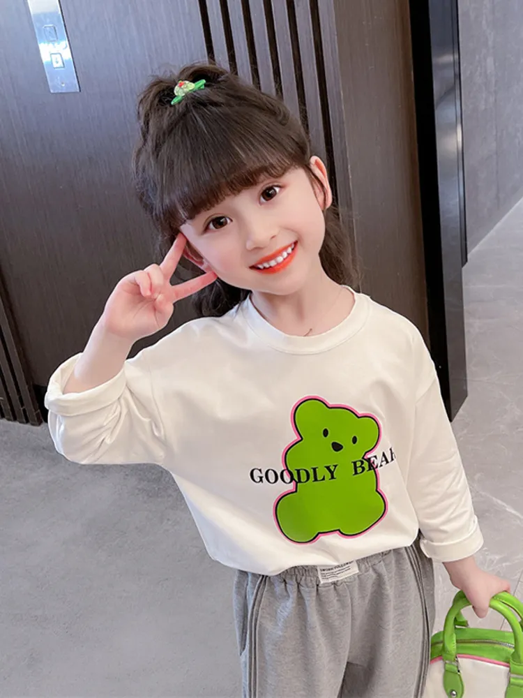 【100-160cm】売れ筋！可愛い 清新 着やすい  アルファベット カートゥーン 女の子 長袖 Ｔシャツ