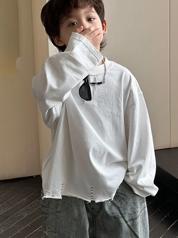 【90-150cm】着回し力抜群!シンプル カジュアル 日常 合わせやすい 男の子 長袖 Tシャツ