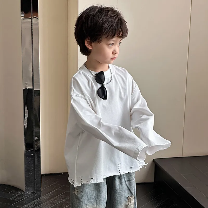 【90-150cm】着回し力抜群!シンプル カジュアル 日常 合わせやすい 男の子 長袖 Tシャツ