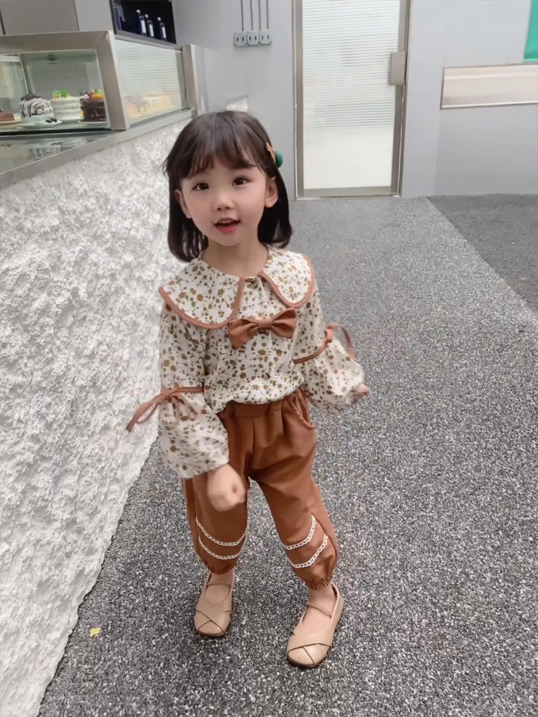 【80-120cm】二点セット 超可愛い スウィート ピーターパン・カラー トレーナー+ボトムス=セットアップ