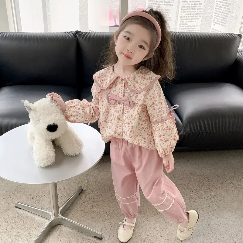 【80-120cm】二点セット 超可愛い スウィート ピーターパン・カラー トレーナー+ボトムス=セットアップ