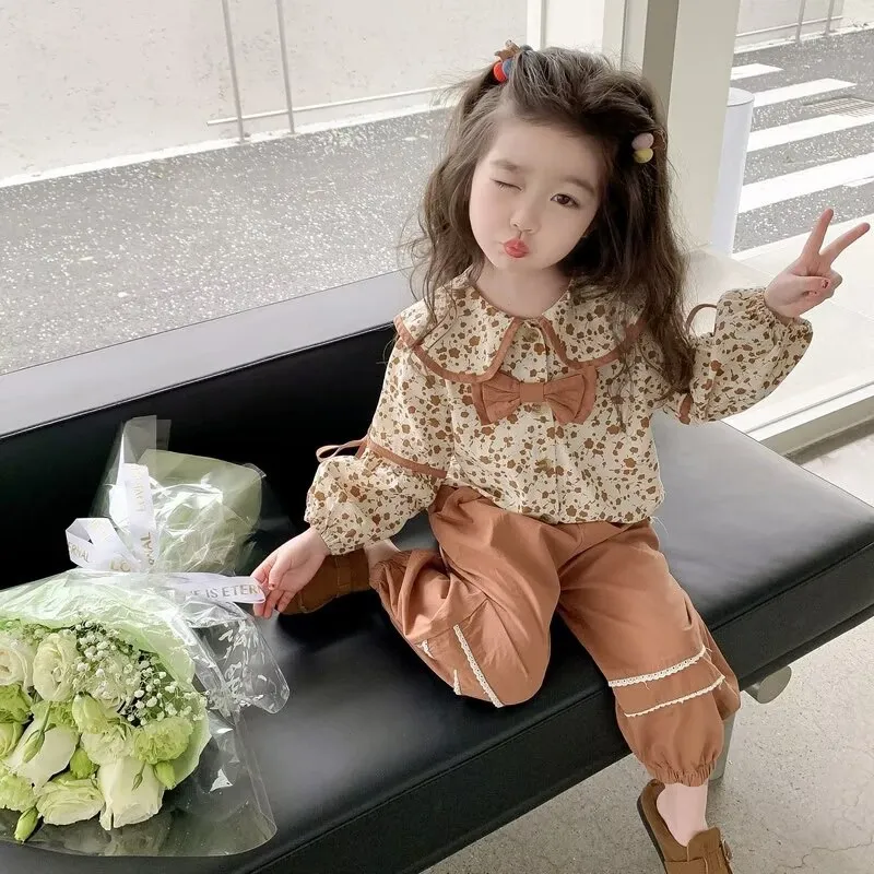 【80-120cm】二点セット 超可愛い スウィート ピーターパン・カラー トレーナー+ボトムス=セットアップ