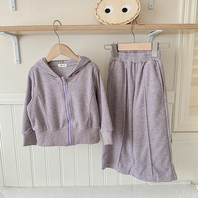 【100-160cm】二点セット シンプル 着心地良い フード付き パーカー +カジュアルパンツ セットアップ
