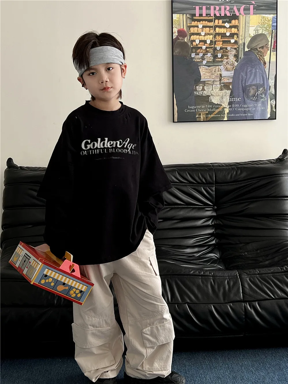 【90-150cm】毎日着たくなる フェイクレイヤード カジュアル 合わせやすい レトロ 長袖 Tシャツ