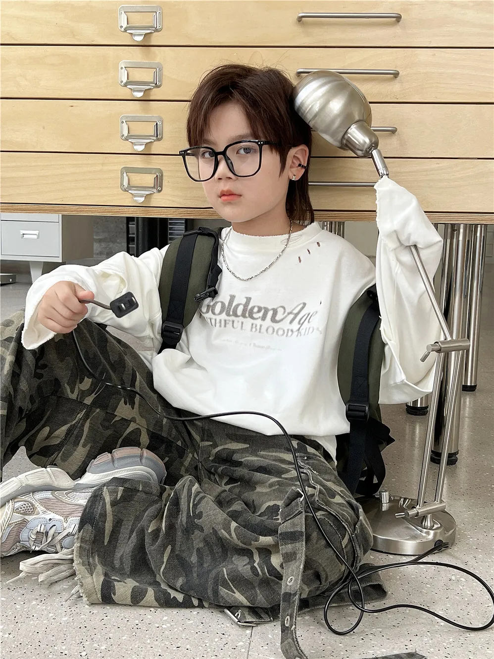 【90-150cm】毎日着たくなる フェイクレイヤード カジュアル 合わせやすい レトロ 長袖 Tシャツ