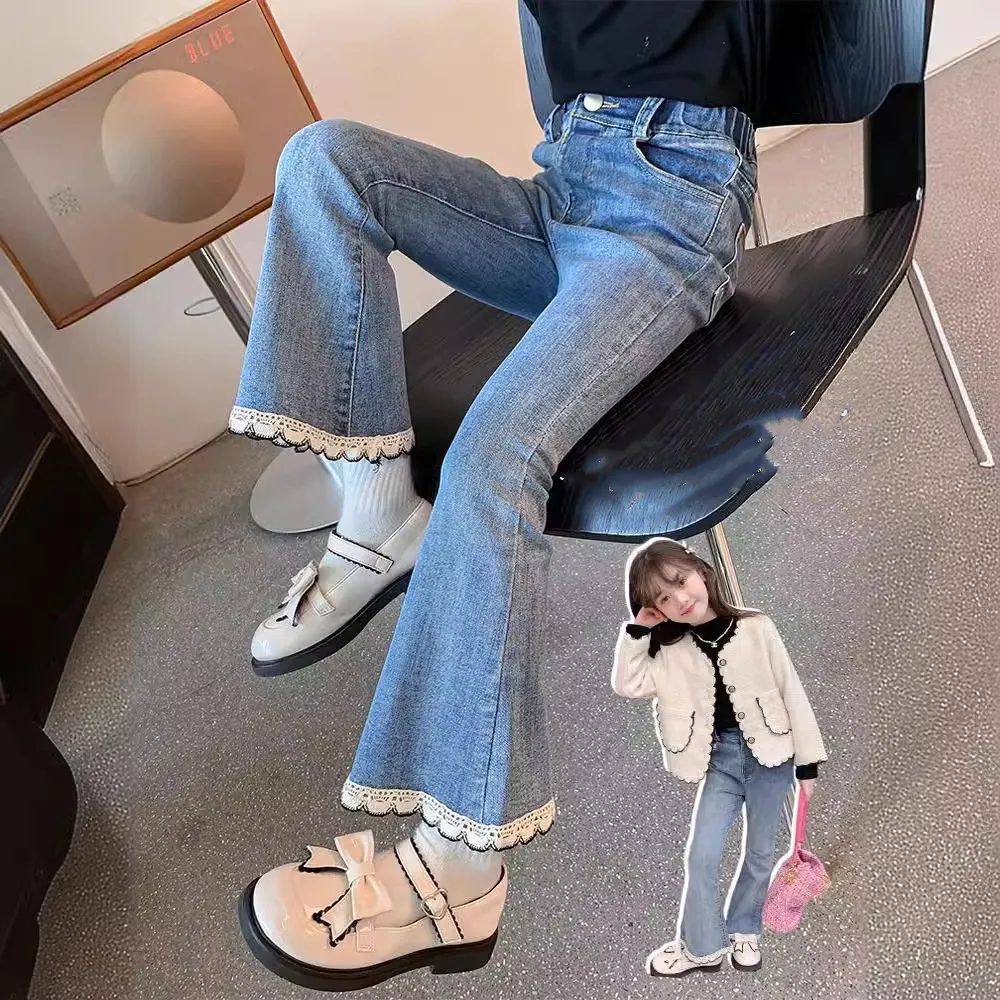 【100-160cm】特別なデザイン!合わせやすい ファッション スウィート 女の子 デニム パンタロンパンツ