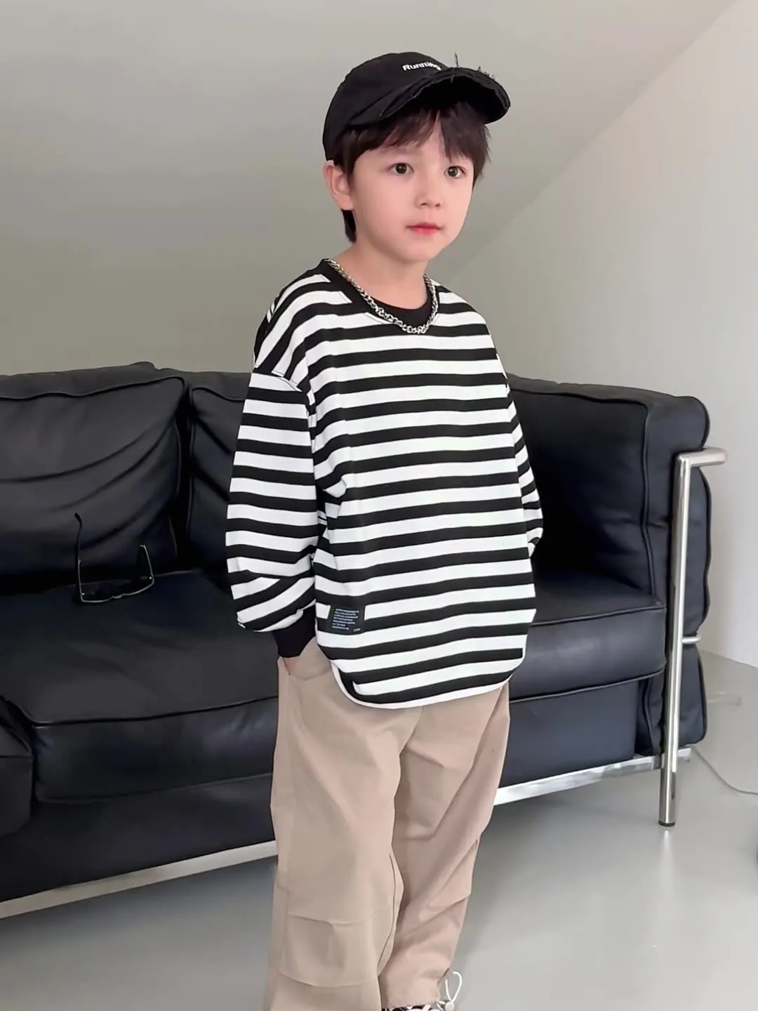 【90-150cm】大人気！ストリート系 カジュアル  ボーダー柄 配色  男の子 長袖 Ｔシャツ