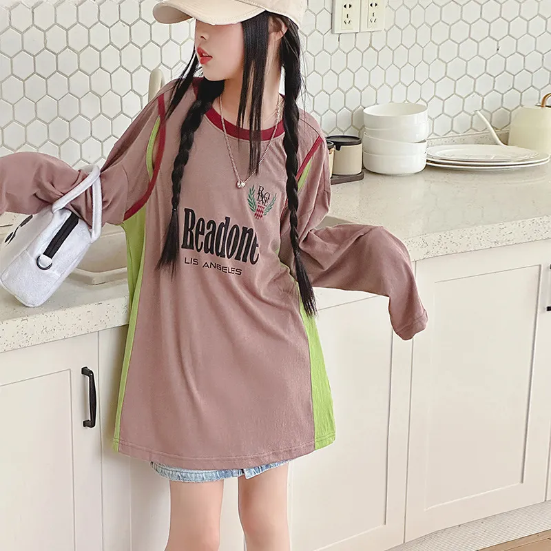 【120-170cm】定番人気 カジュアル 合わせやすい ロングTシャツ トップス 女の子