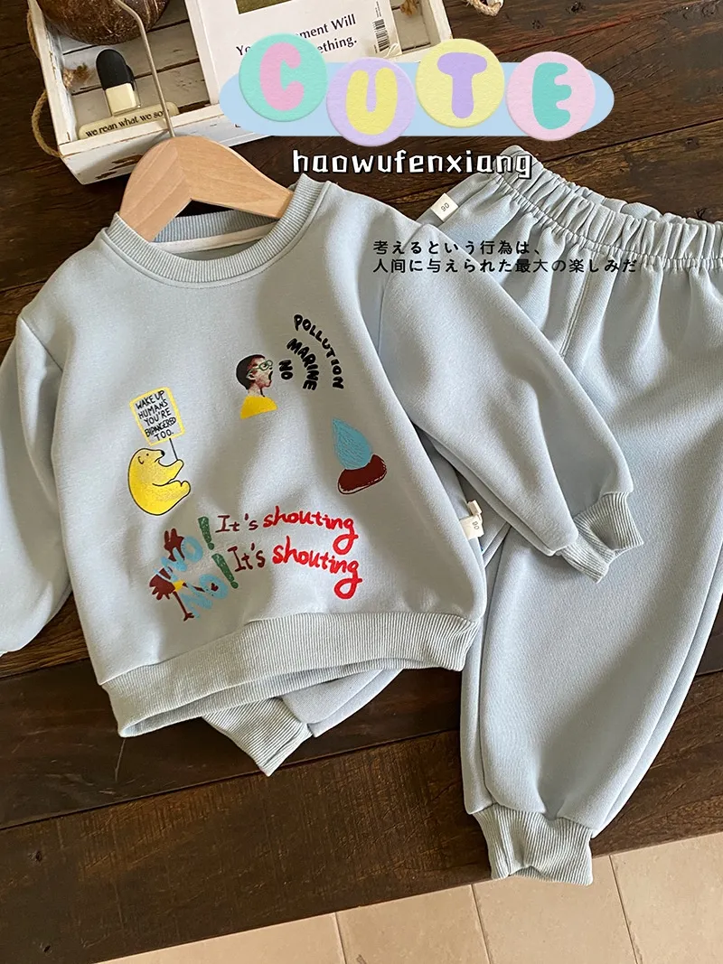 【90-130cm】かわいい 韓国服 春服 秋服 流行 トレーナーセット 上下セット セットアップ