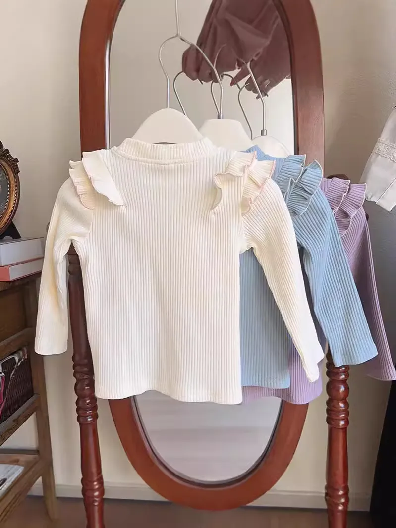【90-140cm】スウィート 合わせやすい シンプル 日常 三色選べる 女の子 長袖 Ｔシャツ