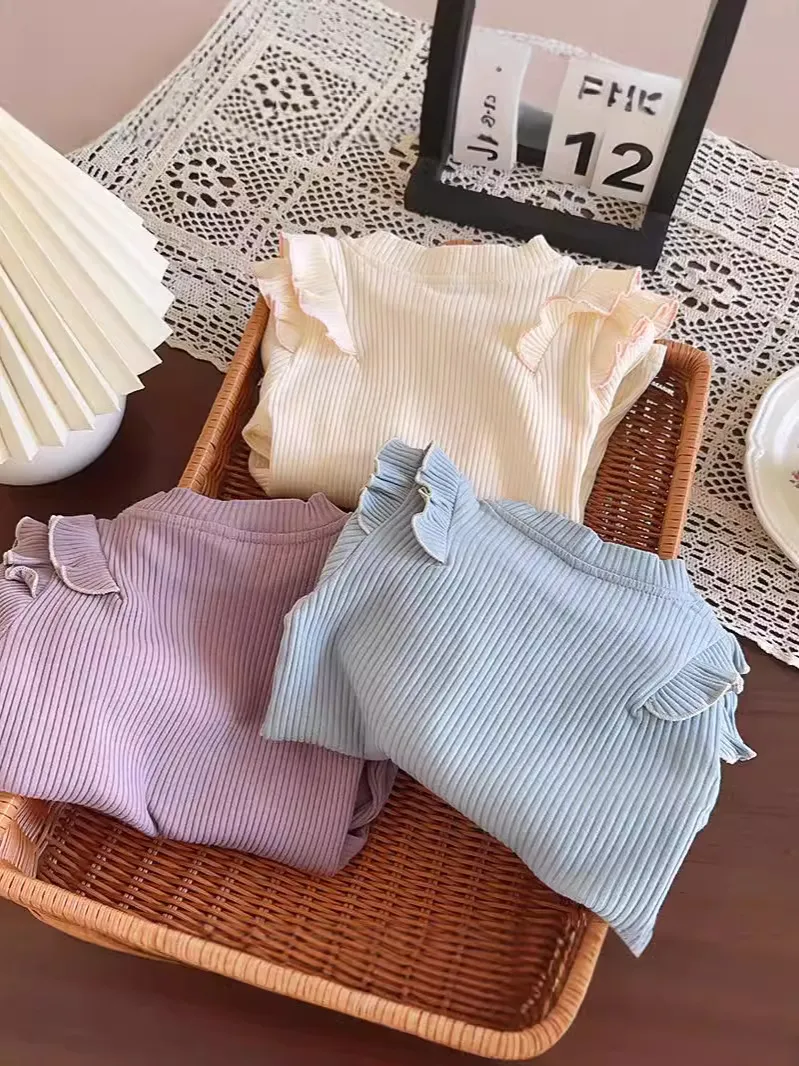 【90-140cm】スウィート 合わせやすい シンプル 日常 三色選べる 女の子 長袖 Ｔシャツ