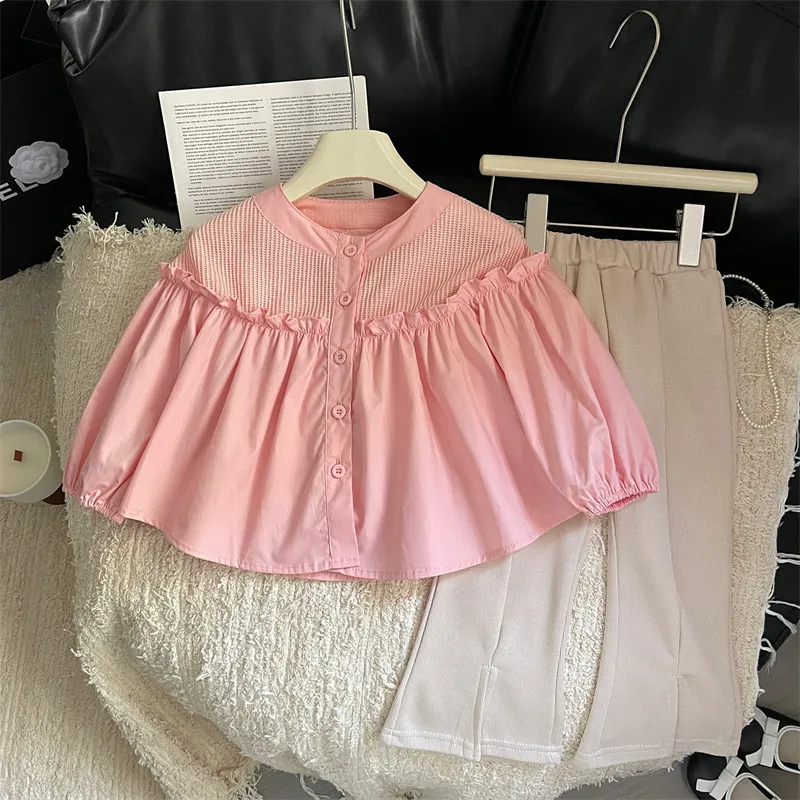 【90-140cm】単品注文 超人気！ファッション  おしゃれ  無地 女の子 Ｔシャツ/パンタロンパンツ