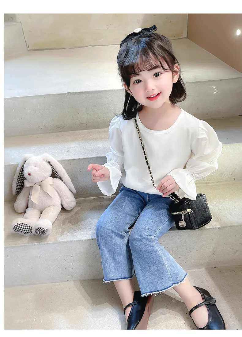 【90-140cm】 超ファッション 可愛い おしゃれ パフスリーブ ガーリッシュ 女の子 Tシャツ