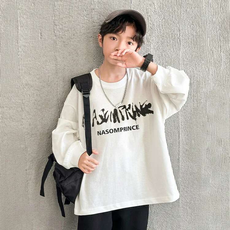 【90-160cm】デイリーコーデに取り入れやすい1枚 プリント 綿 Tシャツ 長袖 ロンT 子供服